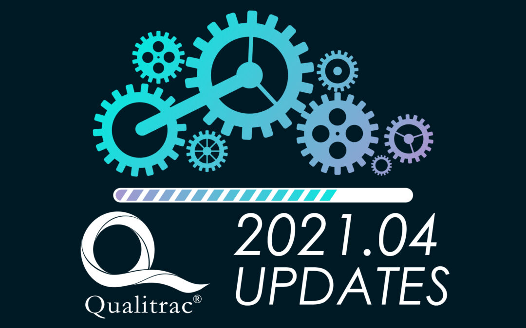 Graphic with gears, highlighting fourth Qualitrac update article 2021