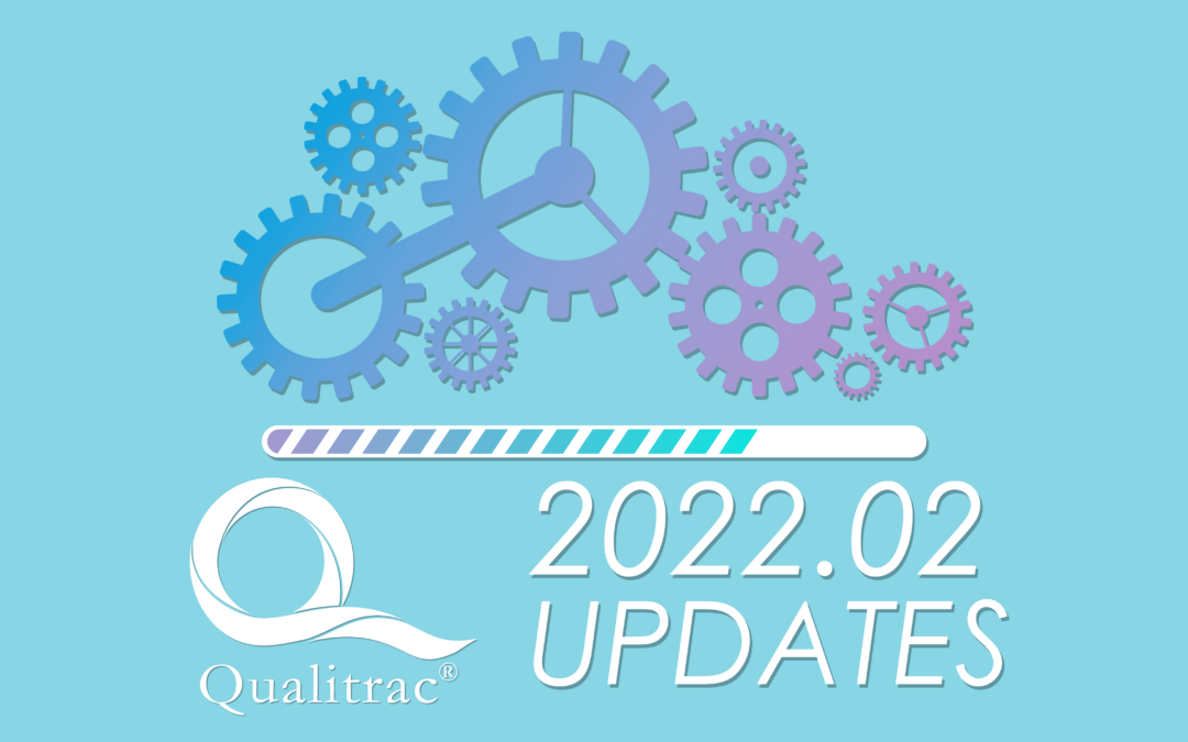 Graphic with gears, highlighting second Qualitrac update article 2022
